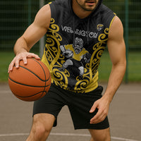 Wellington Custom Rugby New Zealand Sleeveless Hoodie Aotearoa Maori Pukana Tiki Mascot