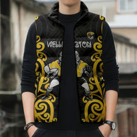 Wellington Custom Rugby New Zealand Sleeveless Puffer Jacket Aotearoa Maori Pukana Tiki Mascot