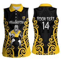 Wellington Custom Rugby New Zealand Women Sleeveless Polo Shirt Aotearoa Maori Pukana Tiki Mascot