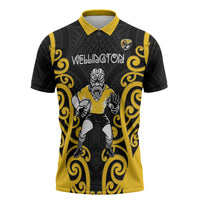 Wellington Custom Rugby New Zealand Zipper Polo Shirt Aotearoa Maori Pukana Tiki Mascot