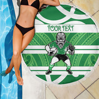 Manawatu Custom Rugby New Zealand Beach Blanket Aotearoa Maori Pukana Tiki Mascot