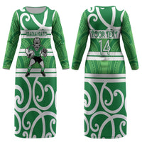 Manawatu Custom Rugby New Zealand Couples Matching Long Sleeve Bodycon Dress and Hawaiian Shirt Aotearoa Maori Pukana Tiki Mascot