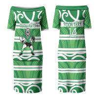 Manawatu Custom Rugby New Zealand Couples Matching Puletasi and Hawaiian Shirt Aotearoa Maori Pukana Tiki Mascot