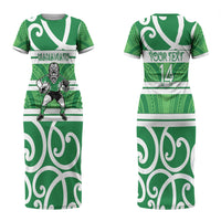 Manawatu Custom Rugby New Zealand Couples Matching Short Sleeve Bodycon Dress and Hawaiian Shirt Aotearoa Maori Pukana Tiki Mascot