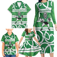 Manawatu Custom Rugby New Zealand Family Matching Long Sleeve Bodycon Dress and Hawaiian Shirt Aotearoa Maori Pukana Tiki Mascot