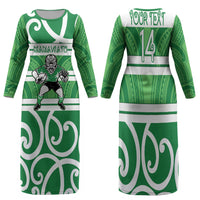 Manawatu Custom Rugby New Zealand Family Matching Long Sleeve Bodycon Dress and Hawaiian Shirt Aotearoa Maori Pukana Tiki Mascot