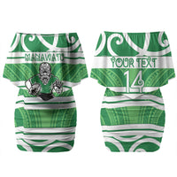 Manawatu Custom Rugby New Zealand Family Matching Off Shoulder Short Dress and Hawaiian Shirt Aotearoa Maori Pukana Tiki Mascot