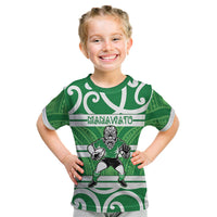 Manawatu Custom Rugby New Zealand Kid T Shirt Aotearoa Maori Pukana Tiki Mascot