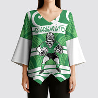 Manawatu Custom Rugby New Zealand Kimono Sleeve Blouse Aotearoa Maori Pukana Tiki Mascot