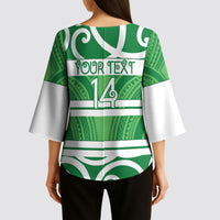 Manawatu Custom Rugby New Zealand Kimono Sleeve Blouse Aotearoa Maori Pukana Tiki Mascot