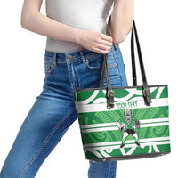 Manawatu Custom Rugby New Zealand Leather Tote Bag Aotearoa Maori Pukana Tiki Mascot