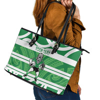 Manawatu Custom Rugby New Zealand Leather Tote Bag Aotearoa Maori Pukana Tiki Mascot