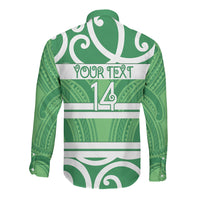 Manawatu Custom Rugby New Zealand Long Sleeve Button Shirt Aotearoa Maori Pukana Tiki Mascot
