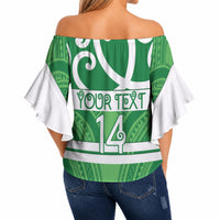 Manawatu Custom Rugby New Zealand Off Shoulder Wrap Waist Top Aotearoa Maori Pukana Tiki Mascot