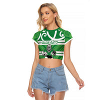 Manawatu Custom Rugby New Zealand Raglan Cropped T Shirt Aotearoa Maori Pukana Tiki Mascot