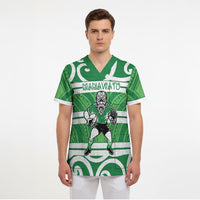 Manawatu Custom Rugby New Zealand Scrub Top Aotearoa Maori Pukana Tiki Mascot