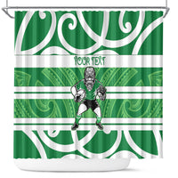 Manawatu Custom Rugby New Zealand Shower Curtain Aotearoa Maori Pukana Tiki Mascot