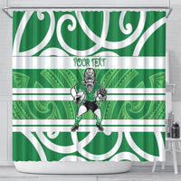 Manawatu Custom Rugby New Zealand Shower Curtain Aotearoa Maori Pukana Tiki Mascot