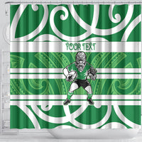 Manawatu Custom Rugby New Zealand Shower Curtain Aotearoa Maori Pukana Tiki Mascot