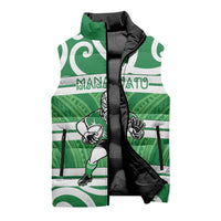 Manawatu Custom Rugby New Zealand Sleeveless Puffer Jacket Aotearoa Maori Pukana Tiki Mascot
