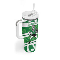 Manawatu Custom Rugby New Zealand Tumbler With Handle Aotearoa Maori Pukana Tiki Mascot