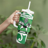 Manawatu Custom Rugby New Zealand Tumbler With Handle Aotearoa Maori Pukana Tiki Mascot