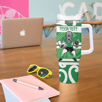 Manawatu Custom Rugby New Zealand Tumbler With Handle Aotearoa Maori Pukana Tiki Mascot