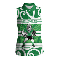 Manawatu Custom Rugby New Zealand Women Sleeveless Polo Shirt Aotearoa Maori Pukana Tiki Mascot