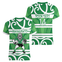 Manawatu Custom Rugby New Zealand Women V-Neck T-Shirt Aotearoa Maori Pukana Tiki Mascot