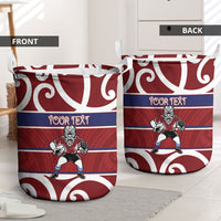 Southland Custom Rugby New Zealand Laundry Basket Aotearoa Maori Pukana Tiki Mascot