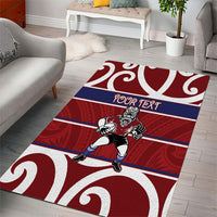 Southland Custom Rugby New Zealand Area Rug Aotearoa Maori Pukana Tiki Mascot
