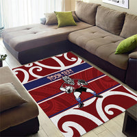Southland Custom Rugby New Zealand Area Rug Aotearoa Maori Pukana Tiki Mascot
