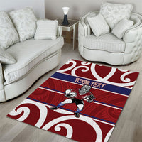 Southland Custom Rugby New Zealand Area Rug Aotearoa Maori Pukana Tiki Mascot