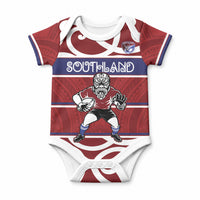 Southland Custom Rugby New Zealand Baby Onesie Aotearoa Maori Pukana Tiki Mascot