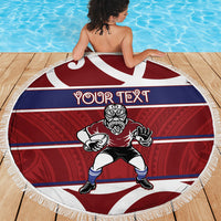 Southland Custom Rugby New Zealand Beach Blanket Aotearoa Maori Pukana Tiki Mascot