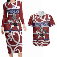 Southland Custom Rugby New Zealand Couples Matching Long Sleeve Bodycon Dress and Hawaiian Shirt Aotearoa Maori Pukana Tiki Mascot