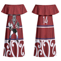 Southland Custom Rugby New Zealand Couples Matching Off Shoulder Maxi Dress and Long Sleeve Button Shirt Aotearoa Maori Pukana Tiki Mascot