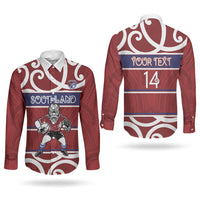 Southland Custom Rugby New Zealand Couples Matching Short Sleeve Bodycon Dress and Long Sleeve Button Shirt Aotearoa Maori Pukana Tiki Mascot