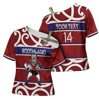 Southland Custom Rugby New Zealand Cross Shoulder Shirt Aotearoa Maori Pukana Tiki Mascot