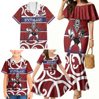 Southland Custom Rugby New Zealand Family Matching Mermaid Dress and Hawaiian Shirt Aotearoa Maori Pukana Tiki Mascot