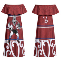 Southland Custom Rugby New Zealand Family Matching Off Shoulder Maxi Dress and Hawaiian Shirt Aotearoa Maori Pukana Tiki Mascot