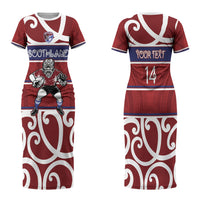 Southland Custom Rugby New Zealand Family Matching Short Sleeve Bodycon Dress and Hawaiian Shirt Aotearoa Maori Pukana Tiki Mascot