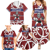 Southland Custom Rugby New Zealand Family Matching Summer Maxi Dress and Hawaiian Shirt Aotearoa Maori Pukana Tiki Mascot
