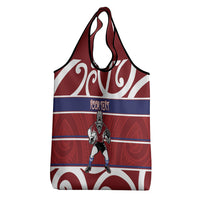 Southland Custom Rugby New Zealand Grocery Bag Aotearoa Maori Pukana Tiki Mascot