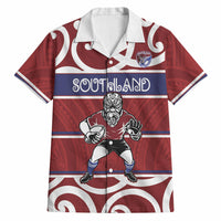 Southland Custom Rugby New Zealand Hawaiian Shirt Aotearoa Maori Pukana Tiki Mascot