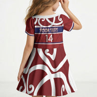 Southland Custom Rugby New Zealand Kid Short Sleeve Dress Aotearoa Maori Pukana Tiki Mascot