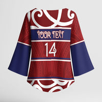Southland Custom Rugby New Zealand Kimono Sleeve Blouse Aotearoa Maori Pukana Tiki Mascot