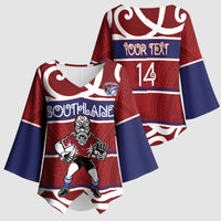 Southland Custom Rugby New Zealand Kimono Sleeve Blouse Aotearoa Maori Pukana Tiki Mascot