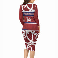 Southland Custom Rugby New Zealand Long Sleeve Bodycon Dress Aotearoa Maori Pukana Tiki Mascot