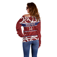 Southland Custom Rugby New Zealand Off Shoulder Sweater Aotearoa Maori Pukana Tiki Mascot